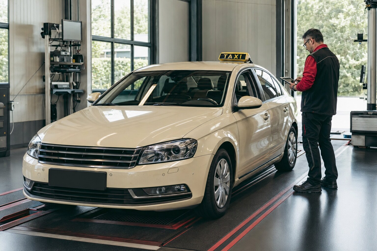 Taxi bei der BO-Kraft-Prüfung in der Prüfhalle